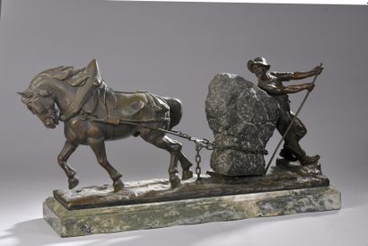 null DROUOT Édouard, 1859-1945
Cheval de trait et carrier
groupe en bronze à patine...