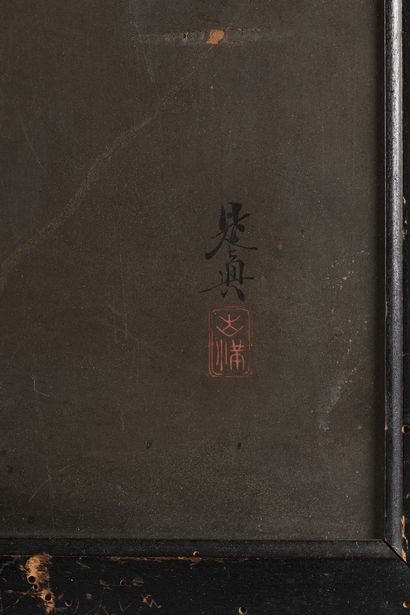 null JAPON - Epoque MEIJI (1868 - 1912)
Deux panneaux en laque rogin à décor en togidashi...