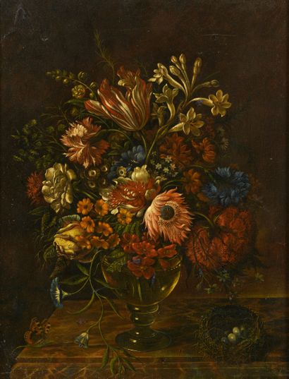 null ECOLE FLAMANDE						
Dans le Goût du XVIIème siècle

Vase de fleurs sur un entablement...