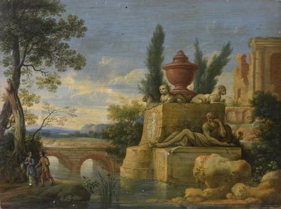 null FRENCH SCHOOL Last third of the 17th century

River landscape with an ancient...