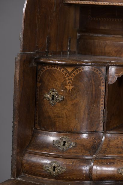 null Curious travel desk in the form of a trunk lined with leather with studded decoration...