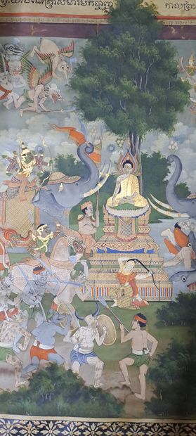 null THAILAND - 19th century
Tempera and colors on canvas, representing scenes from...