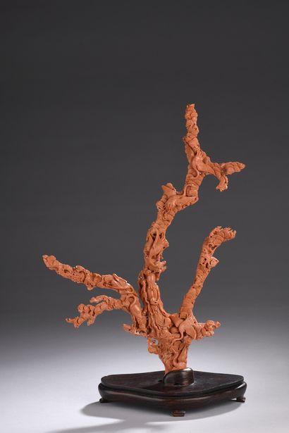 null CHINA - About 1900
Large red coral group, representing Shou Lao holding a peach...