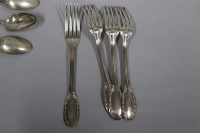 null Eleven silver cutlery (Minerva), decorated with pearls and acanthus leaves:...