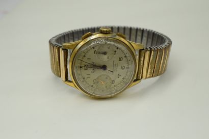 null DREFFA
Men's wristwatch, round gilt metal case, dial with gilt background, Arabic...
