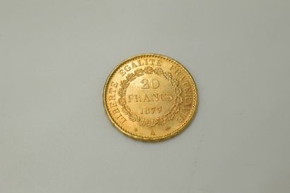 null Gold coin of 20 francs to the Genie (1877, A).
Weight : 6.45g.