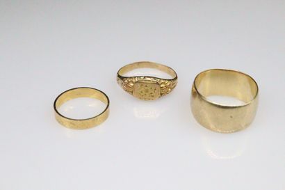 null AC 
Two yellow gold rings :
- one ring in 9k (375) gold, English work. Finger...
