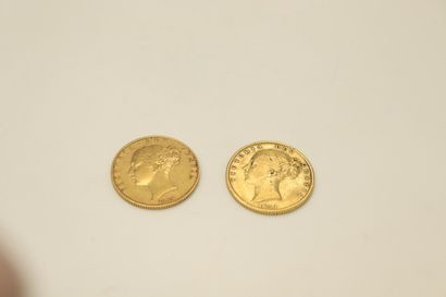 null Lot de 2 souverains en or Victoria "tête jeune" (1844, 1853).