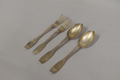 null Two forks and two spoons in silver. 
Jurisdiction of Rennes and Dijon, 18th...
