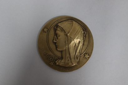 null PM.DAMMANN
Médaille uniface ronde en bronze à patine brune, profil de la Vierge...