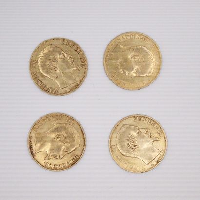 null Lot of four gold coins of 20 francs Napoleon III bare head (1854 A x 4)
TTB...