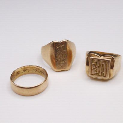 null Lot of gold and 18K (750) yellow gold fragments including : 
- a wedding ring...