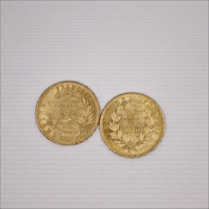 null Lot de deux pièces en or de 20 francs Napoléon III tête nue. (1858 A ; 1860...