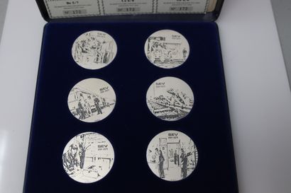 null Box containing 6 silver medals (925) official special strike of the Swiss Federation...