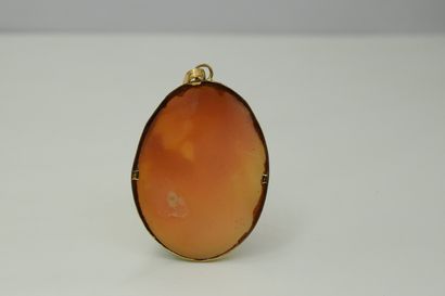 null Pendant in 18K yellow gold (7850) with a shell cameo. 
Gross weight: 9.2 g.