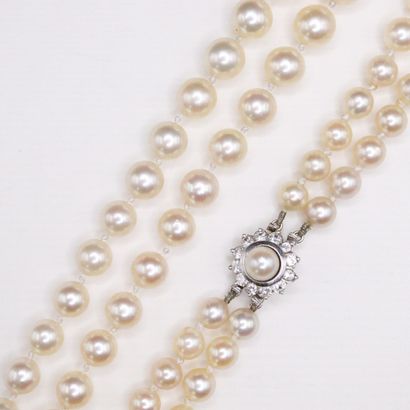 null Necklace of cultured pearls with double row. The clasp is made of 18K (750)...
