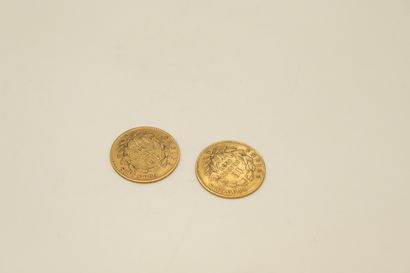 null Lot de deux pièces en or de 10 Francscomprenant : 
- une pièce or de 10 Francs...