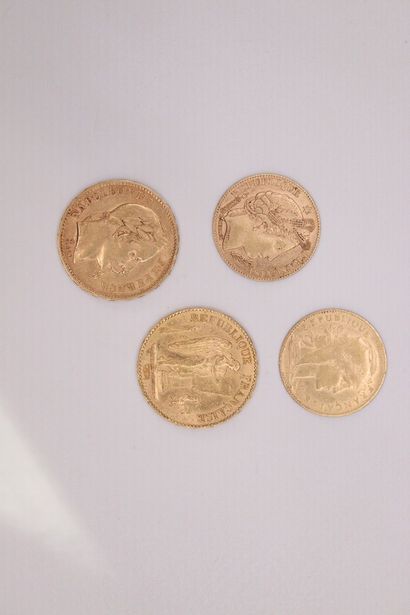 null Lot de pièces en or comprenant : 
1 pièce de 20 Francs Napoléon III tête laurée...