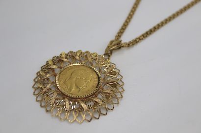 null Chain with Venetian mesh and double mesh forçat and corolla pendant in yellow...