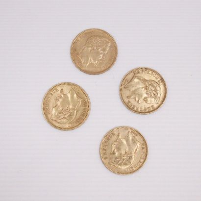 null Lot of four gold coins of 20 francs Napoleon III head laurel (1862 A x 2 ; 1863...