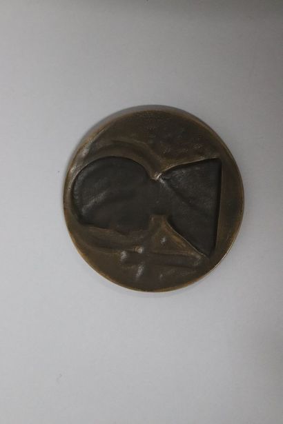 null Médaille uniface en bronze à patine brune, profil de Sainte Hélène.
Signé M....