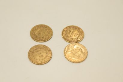 Lot of 4 gold coins of 20 Francs including...