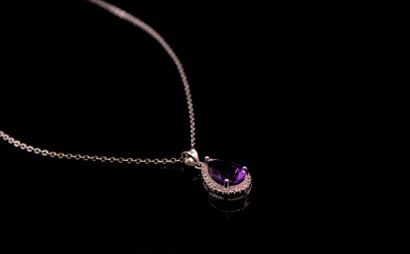 null Necklace composed of a large pendant holding an amethyst drop in a surround...