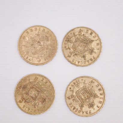 null Lot of four gold coins of 20 francs Napoleon III head laurel (1862 A x 2 ; 1863...