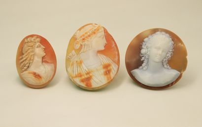 null Set of three cameos representing young women. 
(accidents, missing)