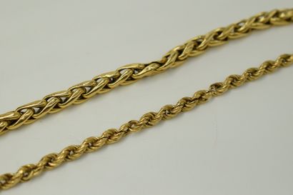 null Lot d'or jaune 18K (750) comprenant : 
- une bracelet tressé (accidents) 
Tour...