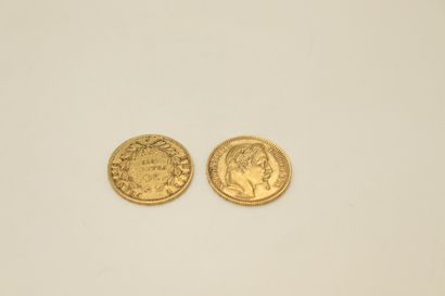 Lot de 2 pièces en or de 20 Francs Napoléon...