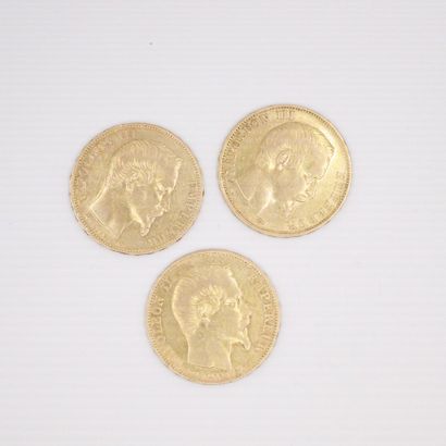 null Lot de trois pièces en or de 20 francs Napoléon III tête nue. (1860 A x 3)
TTB...