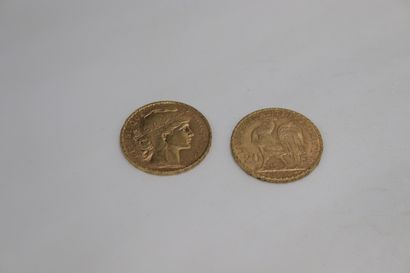 null Lot de deux pièces en or de 20 francs Coq (1907 ; 1911)
TTB à SUP. 
Poids :...