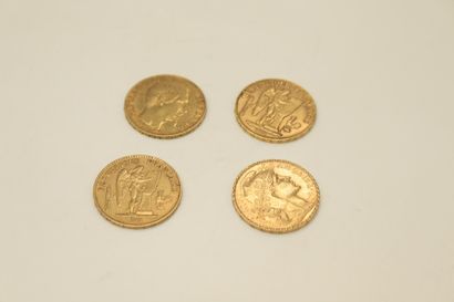null Lot de 4 pièces or de 20 Francs comprenant : 
- 2 x 20 Francs au Génie ( 1877,...