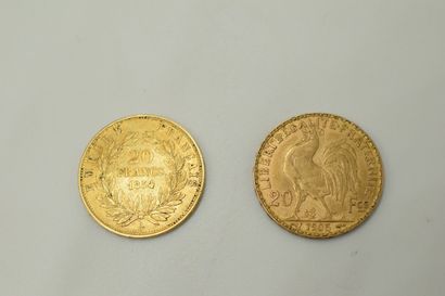 null Lot of two gold coins of 20 Francs including :
- a 20 Franc gold coin with a...
