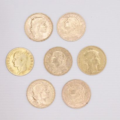 null Lot of seven gold coins including :
- 20 francs Napoleon I (year 13 A)
- 3 x...