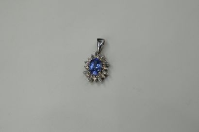 null 18K (750) white gold pendant set with a synthetic blue stone in a diamond setting.
...