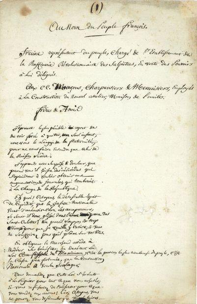null Augustin FRÉCINE (1751-1804) conventionnel (Loir-et-Cher). Autograph manuscript,...