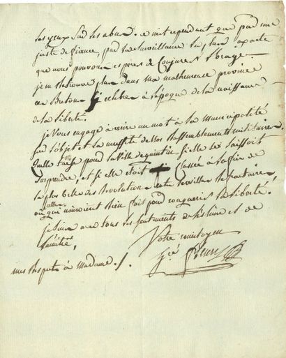 null Honoré-Marie FLEURY (1754-1827) conventionnel (Côtes du Nord). 2 L.A.S., Quintin...