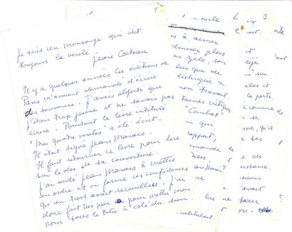 null Jean MARAIS (1913-1998). Manuscrit autographe, [Histoires de ma vie] ; env....