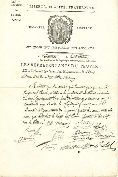 null Pacification of the VENDÉE. P.S. by 11 Représentants du Peuple près l'Armée...