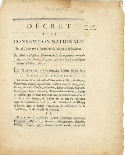 null GIRONDINS. 6 imprimés, mai-octobre 1793 (la plupart in-4) ; et 3 P.S. par des...