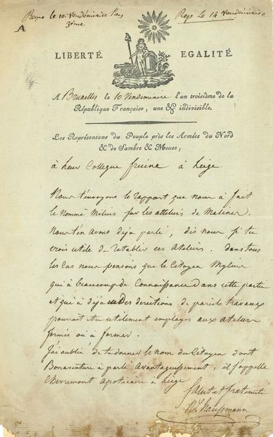 null Nicolas HAUSSMANN (1760-1846) conventionnel (Seine-et-Oise). L.A.S., Bruxelles...