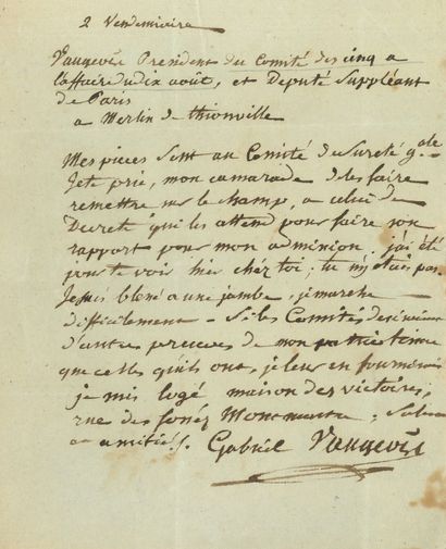 null Gabriel VAUGEOIS (1753-1839) conventionnel (Paris), archéologue. L.A.S. comme
«...