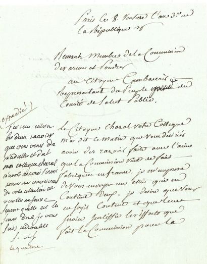 null Pierre BÉNÉZECH (1745-1802) ministre de l'Intérieur. L.A.S. comme « membre de...