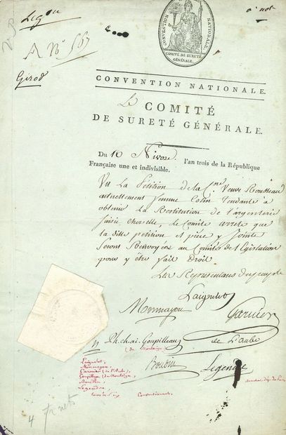 null COMITÉ DE SÛRETÉ GÉNÉRALE. P.S. par 6 membres, 10 nivôse III (30 décembre 1794)...