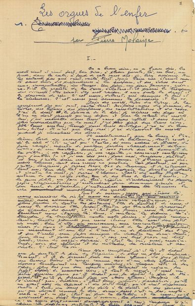 null Pierre MOLAINE (1906-2000). Autograph manuscript signed, Les Orgues de l'enfer;...