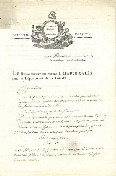 null Jean-Marie CALÈS (1757-1834) Conventional (Haute-Garonne). P.S. as Representative...