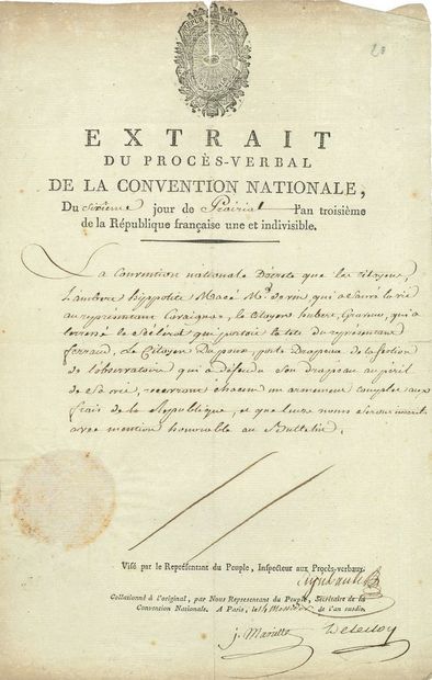 null René ENJUBAULT(1737-guillotined 1794) conventional (Mayenne). P.S., co-signed...