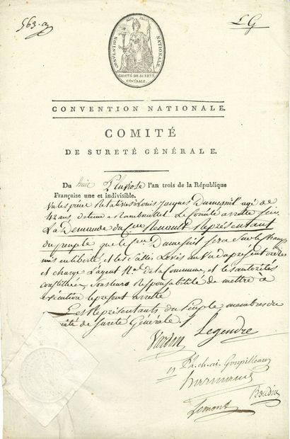 null COMITÉ DE SÛRETÉ GÉNÉRALE. 4 P.S. par plusieurs membres, janvier-octobre 1795...